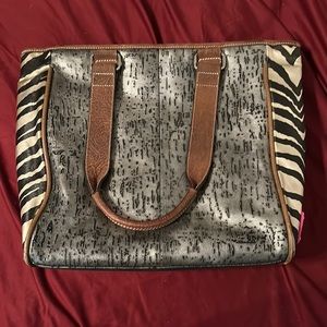 Consuela Tote Bag - Gray Acid Wash w/ Zebra Print Sides